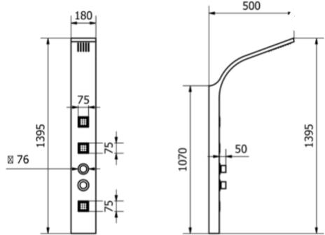 Technical image of Hydra Showers Thermostatic Shower Panel With Jets (White).