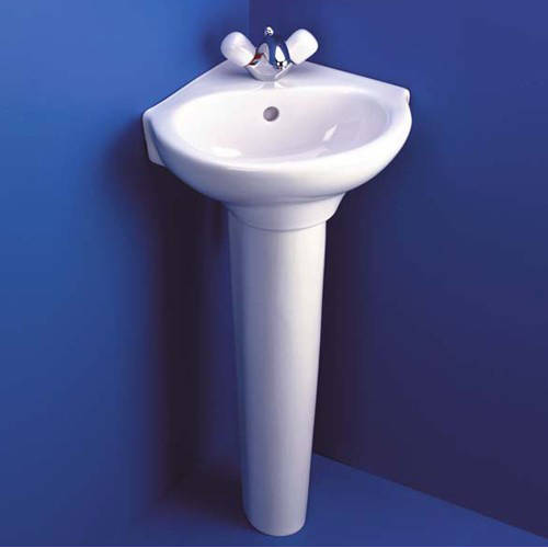 Larger image of Ideal Standard Studio 2 Tap Hole Corner Basin And Pedestal. 450mm.