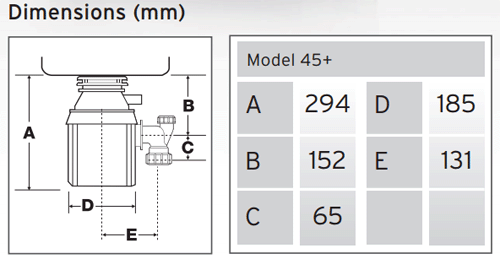 Technical image of InSinkErator Model 45 Continuous Feed Waste Disposal Unit & Air Switch.