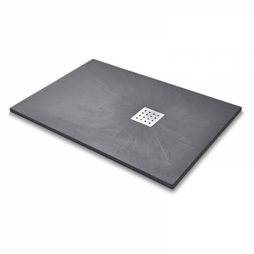 Larger image of Slate Trays Rectangular Shower Tray & Chrome Waste 1200x900 (Graphite).