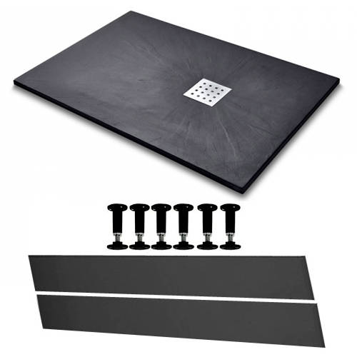 Larger image of Slate Trays Rectangular Easy Plumb Shower Tray & Waste 1400x800 (Black).