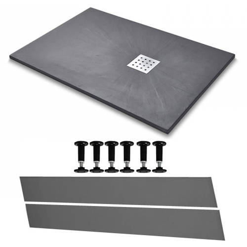 Larger image of Slate Trays Rectangular Easy Plumb Shower Tray & Waste 1600x800 (Graphite).