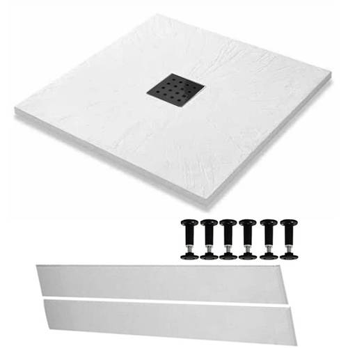 Larger image of Slate Trays Easy Plumb Square Shower Tray & Waste 900x900 (White).