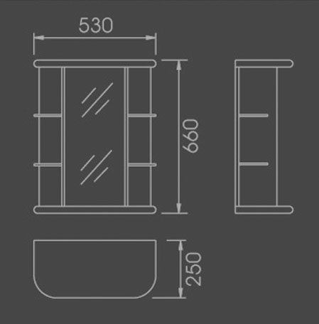 Technical image of Lucy Cork bathroom cabinet with light.  530x660mm.