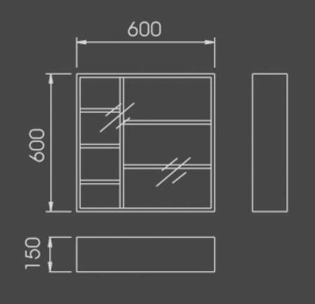 Technical image of Lucy Sefton bathroom cabinet.  600x600mm.