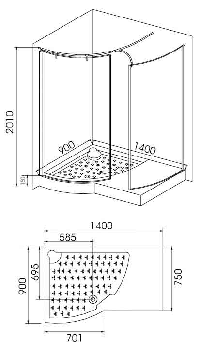 Technical image of Lucy Sudbury right handed walk in shower enclosure + tray