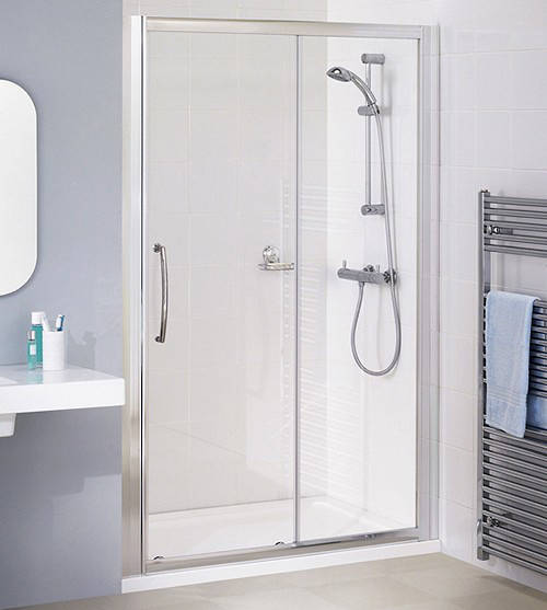 Larger image of Lakes Classic 1800mm Semi-Frameless Slider Shower Door (Silver).