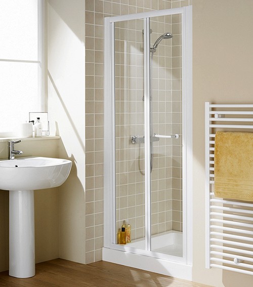 Larger image of Lakes Classic 1000mm Semi-Frameless Bi-Fold Shower Door (White).