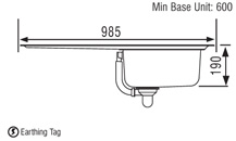 Technical image of Rangemaster Chicago 1.0 bowl stainless steel kitchen sink with left hand drainer.