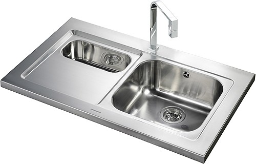 Example image of Rangemaster Mezzo 1.5 Bowl Stainless Steel Sink, Left Hand Drainer.