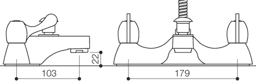 Technical image of Mayfair Alpha Bath Shower Mixer Tap With Lever Handles & Shower Kit.