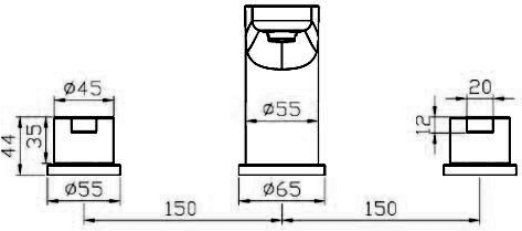 Technical image of Mayfair Eion 3 Tap Hole Bath Filler Tap (Chrome).