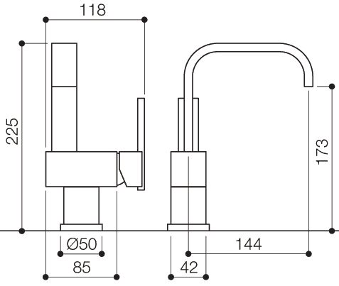 Technical image of Mayfair Flow Mono Basin Mixer Tap With Click-Clack Waste (Chrome).