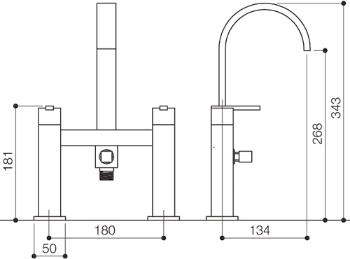 Technical image of Mayfair Ice Fall Lever Bath Shower Mixer Tap With Shower Kit (High Spout).