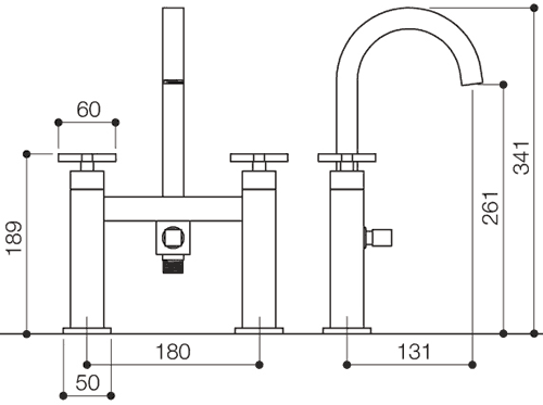 Technical image of Mayfair Ice Quad Cross Bath Shower Mixer Tap With Shower Kit (High Spout).