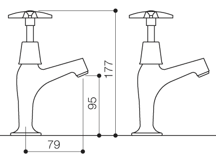 Technical image of Mayfair Kitchen Alpha X Head High Neck Kitchen Pillar Taps (Pair, Chrome).