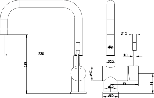 Technical image of Mayfair Kitchen Villa Kitchen Mixer Tap With Swivel Spout (Chrome).