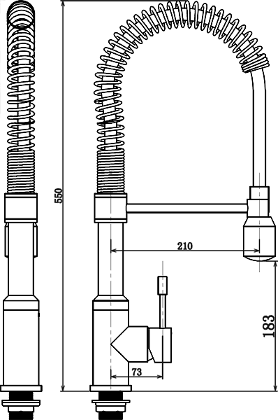 Technical image of Mayfair Kitchen Spring Kitchen Mixer Tap With Pull Out Rinser (Chrome).