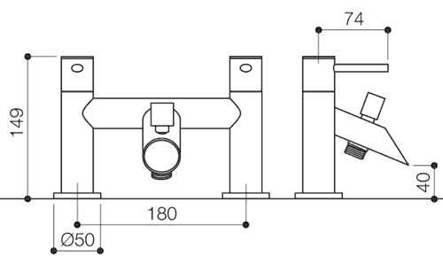 Technical image of Mayfair Liu Bath Shower Mixer Tap With Shower Kit (Chrome).