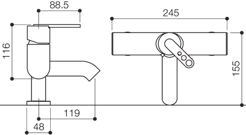 Technical image of Mayfair Zoom Bath Filler Tap (Chrome).