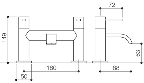 Technical image of Mayfair Wave Bath Filler Tap (Chrome).