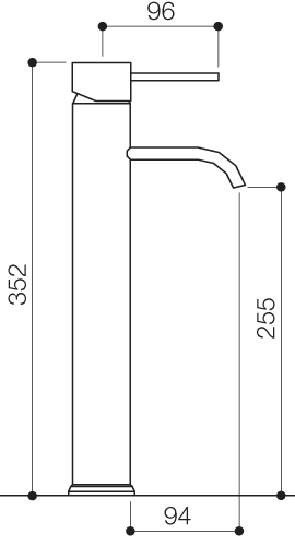 Technical image of Mayfair Wave Basin Mixer Tap, Freestanding, 352mm High (Chrome).