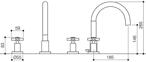 Technical image of Mayfair Series C 4 Tap Hole Bath Shower Mixer Tap With Shower Kit (Chrome).