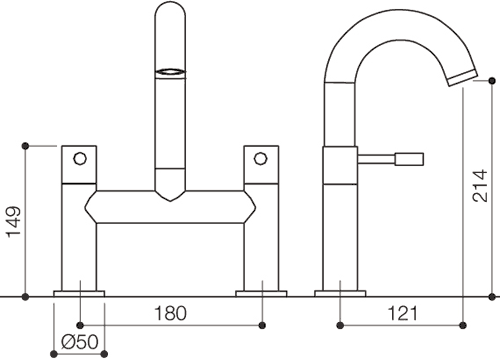 Technical image of Mayfair Series F Bath Filler Tap (High Spout, Chrome).