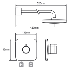 Technical image of Mira Adept Concealed Thermostatic Shower Valve With Round Shower Head.