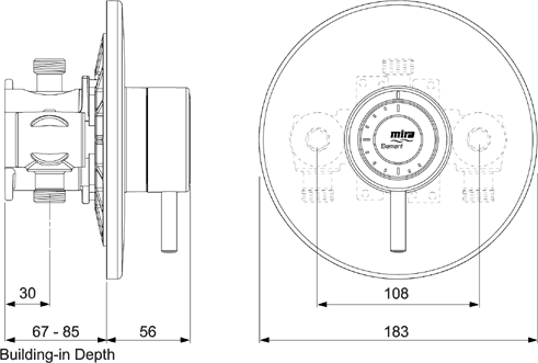 Technical image of Mira Element Concealed Thermostatic Shower Valve (Chrome).