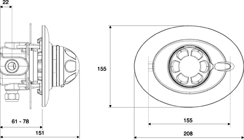 Technical image of Mira Excel Concealed Thermostatic Shower Valve & Fixed Head in Chrome.