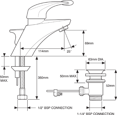 Technical image of Mira Excel Mono Basin Mixer Tap (Chrome).