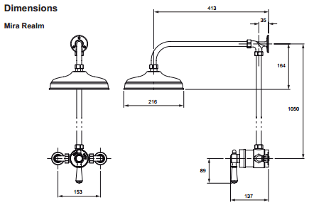 Technical image of Mira Myline Mira ER Thermostatic Traditional Shower Set (Chrome).