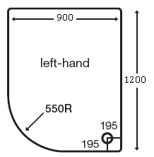 Technical image of MX Trays Easy Plumb Stone Resin Offset Quad Tray. 1200x900 (Right Hand)