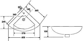 Technical image of Hydra Corner Basin (1 Tap Hole). 460mm.