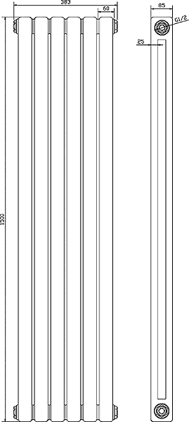 Technical image of Crown Radiators Peony Double Radiator. 5705 BTU (White). 1500mm Tall.