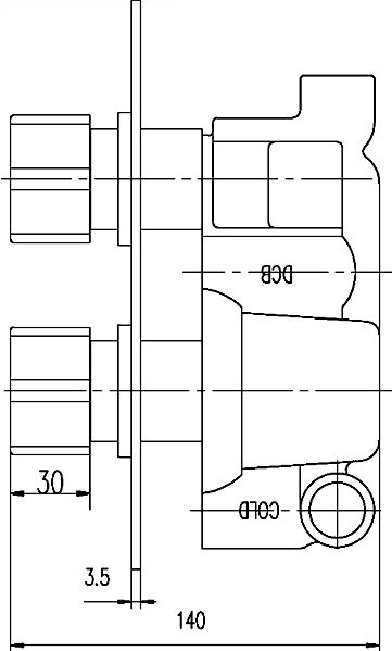 Technical image of Crown Showers Twin Thermostatic Shower Valve With ABS Trim Set.