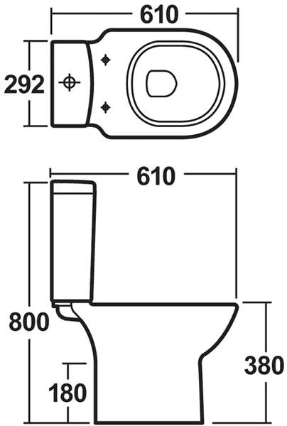 Technical image of Crown Ceramics Knedlington 4 Piece Suite, Toilet, Seat & 500mm Basin.