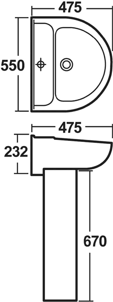 Technical image of Crown Ceramics Melbourne 4 Piece Bathroom Suite.