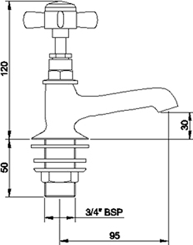 Technical image of Crown Traditional Basin & Bath Taps Set (Chrome).