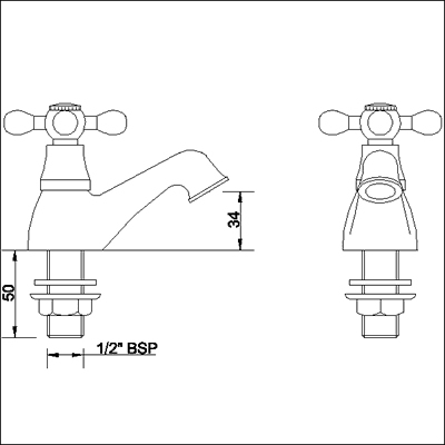 Technical image of Viscount Basin Taps & Bath Shower Mixer Tap Set (Chrome).