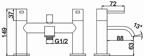 Technical image of Crown Series W Bath Shower Mixer Tap With Shower Kit (Chrome).