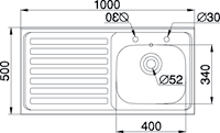 Technical image of Pyramis Sit On Kitchen Sink & Waste. 1000x500mm (Square Edge, 2 Tap Hole).