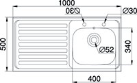 Technical image of Pyramis Sit On Kitchen Sink & Waste. 1000x500mm (Roll Front, 2 Tap Hole).