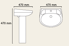 Technical image of Wicklow 2 Tap Hole Basin and Pedestal.