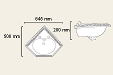 Technical image of Waterford Ravel 2 Tap Hole Corner Basin.