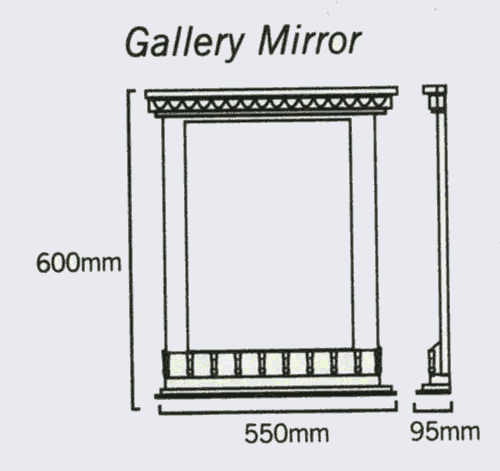 Technical image of Waterford Wood Traditional bathroom mirror in cherry with chrome rail.