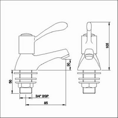 Technical image of Solo Lever bath taps (Pair, Chrome)