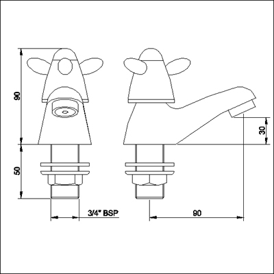 Technical image of Neptune Bath taps (pair, ceramic valves)