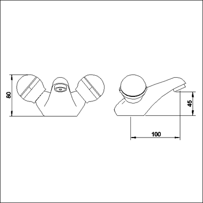 Technical image of Jupiter Mono basin mixer tap + Free pop up waste (ceramic valves)